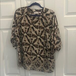 Belle by Kim Gravel Brown Patterned Blouse
